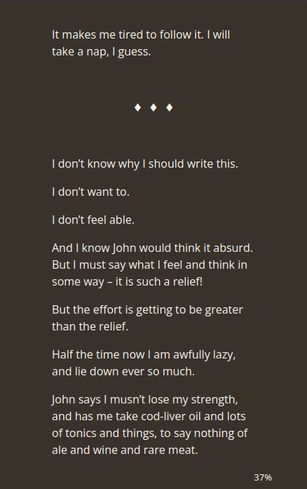 Screenshot of a scene break in the EPUB version of The Yellow Wallpaper by Charlotte Perkins Gilman