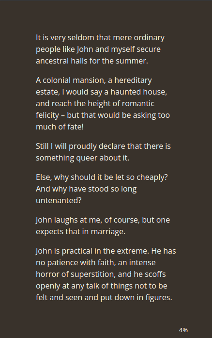 Screenshot of the beginning of The Yellow Wallpaper by Charlotte Perkins Gilman