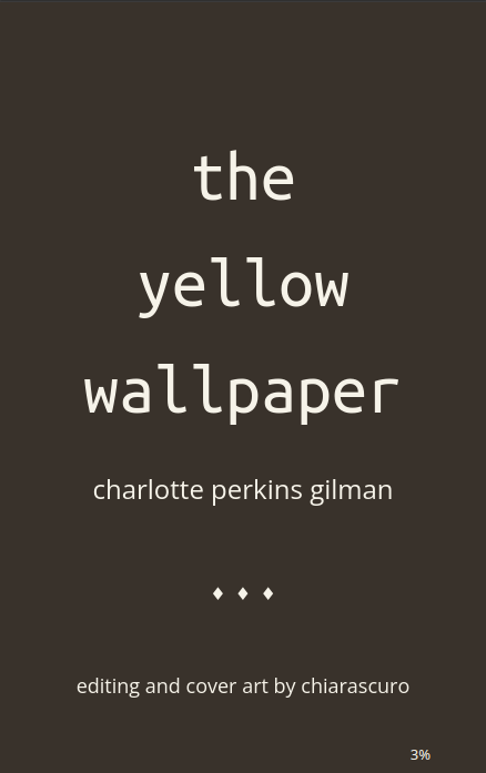 Screenshot of the title page in the EPUB version of The Yellow Wallpaper by Charlotte Perkins Gilman
