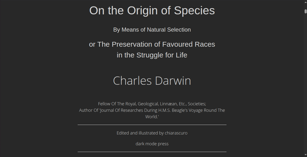 Screenshot of the title page of the 2nd edition of Origin of Species, by Charles Darwin